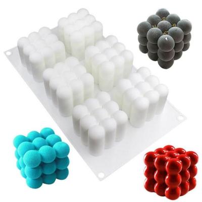 China 6 Cavity Cube 3D Mold Dessert Mousse Jelly Cheesecake Silicone Bubble Candle Disposable Mold for sale