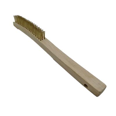 China Hot Selling Hygiene Cleaning Brush Long Wooden Handle Coppered Steel Wire Scratch Brushes for sale