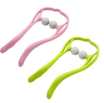 China Massage Sale Hand Roller Neck Massager Tool Pressure Relieve Neck Shoulder Double Touch Self Massager Tool for sale