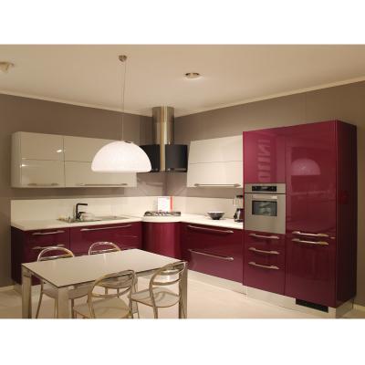 China Modern Burgundy Red Color Luxury Lacquer Kitchen Unit Manufacturer for sale