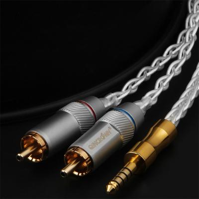 China aux audio cable silver COMPUTER 4.4mm Jack to Mains Connection 2RCA Amp Wire Earphone Extension Cable for sale