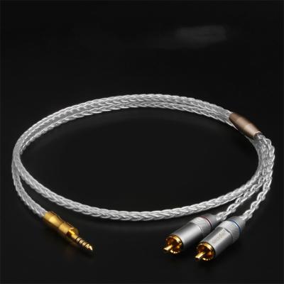 China High Fidelity Single Crystal Silver COMPUTER 4.4mm Jack 2RCA Digital Power Amplifier Mixer Player Cables to 1 to 2 Audio Cable for sale