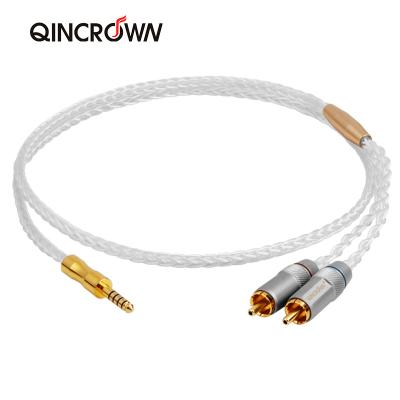 China QINCROWN COMPUTER 4.4mm to 2RCA Cable Audio High Fidelity Power Amplifier Mixer Pure Copper Silver Plated Cable for sale