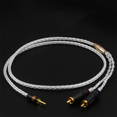 China QINCROWN COMPUTER Jack 3.5MM 2RCA to Audio 1 to 2Pure Copper Silver Cable Telephone PC Connect Amplifier Speaker for sale