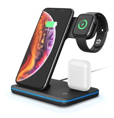 China Smart Watch 3 in 1 Qi Multifuncion Wireless Charging 15w 10w Fast Wireless Charger Stand Holder Charging Station For iPhone iWatch Airpods for sale