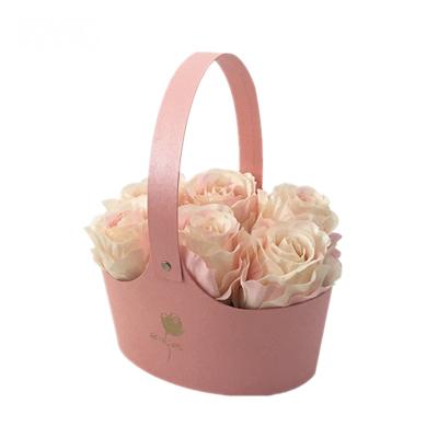 China Recyclable Pink Color Custom Design Cardboard Flower Basket for sale