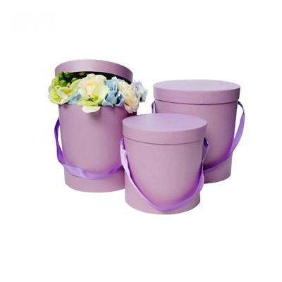 China Paper Flower Recyclable Three Piece Bucket Gift Box Cardboard Solid Color Round Boxes for sale