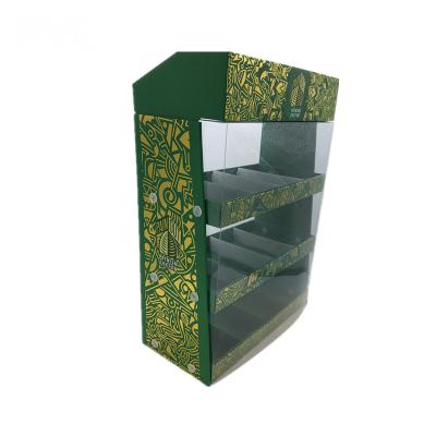 China Custom Printing Shop Retail Store Cardboard Display Counter With PVC Window For Sales Promotion for sale