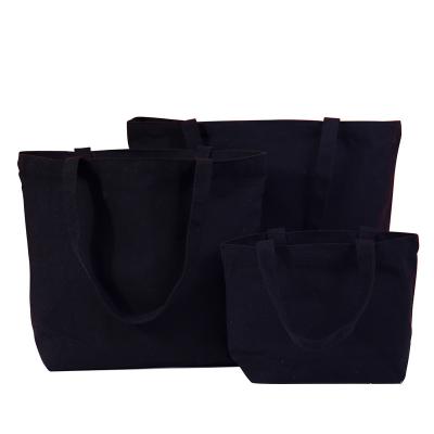 China Who respects the environment; Recyclable; Wholesale Reusable Customer Shopping Custom Cotton Fabric Logo Large Plain Thick Lined Tote Black Canvas Fabric Bag for sale