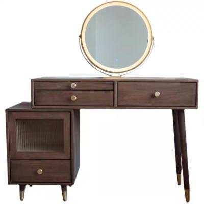 China Two (Height) Adjustable Walnut Colors Top Dressers Glass Vanity Table With Mirror 3 Drawers for sale