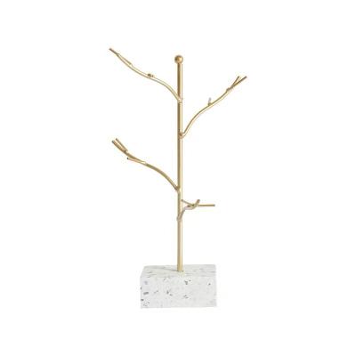 China Soft Earring Display Gold Tree Jewelry Organizer Stand Holder On A Marble Base for sale