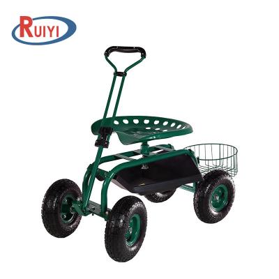 China Rolling Garden Folding Operate Seat Trolley Scooter With On Four Wheels Tool Tray Telescoping Tractor Handle for sale