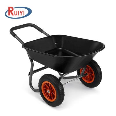 China Heavy Duty Garden Labor 78L Wheelbarrow Two Wheel Pneumatic Garden Tool / Garbage Transport Cart for sale