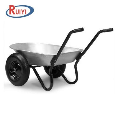 China Wholesale Rig Two Wheel Pneumatic Wheel Galvanized Metal Tray Wheelbarrows for sale