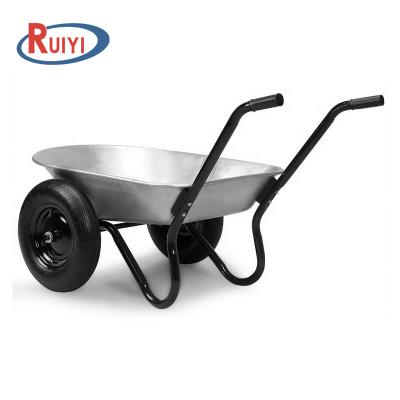 China Garden Work Two Wheel Pneumatic Wheel Galvanized Metal Tray Wheelbarrows Popular For South America Market for sale