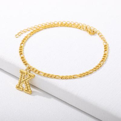 China Wholesale Custom BOHEMIA 18k Gold Plated Stainless Steel Figaro Chain Cuban Link Letter Anklets A-z 26 Initial Letter Anklets for sale