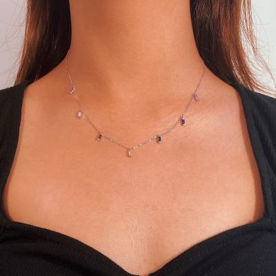 China Popular CLASSIC 925 Sterling Silver Sparkling Color Zircon Clavicle Chain Choker Necklace For Women Birthday Gift for sale