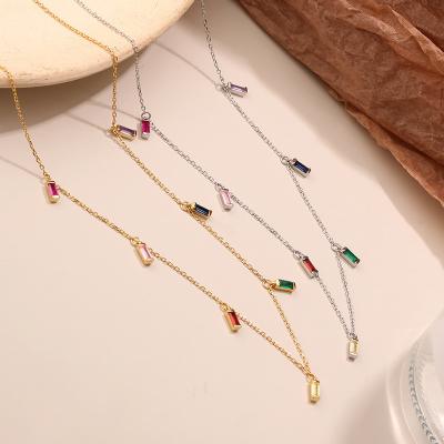 China Beautiful CLASSIC Wholesale Gold Plated 925 Sterling Silver Rainbow Cz Pendant Choker Necklace For Women for sale