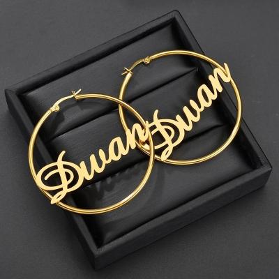 China Hiphop Personalized Stainless Steel Gold Plated Custom My Name Stud Earrings DIY Jewelry for sale