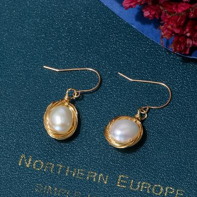 China Hot Sale 7.5-8mm BOHEMIA Freshwater Button Shape Pearl Circle Earrings Women Girls Jewelry for sale