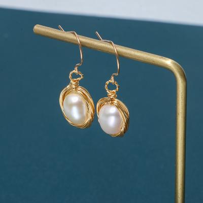 China Beautiful BOHEMIA 14k Yellow Gold Filled Handmade Jewelry Natural Freshwater Pearl Dangle Earring For Girls for sale