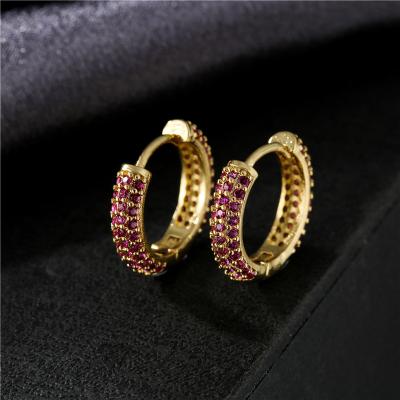 China TRENDY Women Shape Minimal Jewelry 18k Multicolor Gold Filled Colorful CZ Round Hoop Earring Round Circle Rainbow Hoop Earring for sale