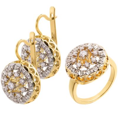 China 2022 Vintage Stainless Steel Tasty Circled Zircon Flower Shape Rings Earring Gold Set Jewelry Sets For Women for sale