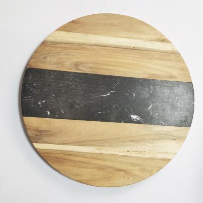 China Sustainable Factory Directly Supply Black Marble And Acacia Wooden Cheese Serving Board for sale