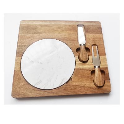 China Viable factory hot sale multifunctional rectangular cheese meat cutting board with 2 knives for sale