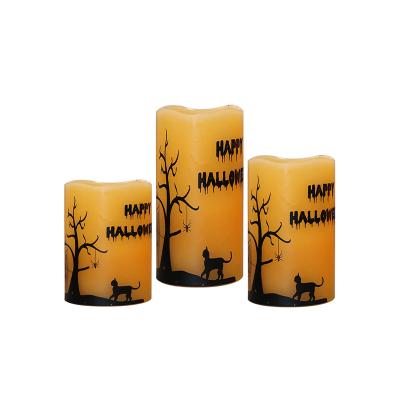 China Home Decoration Halloween LED Candle Lights In Pillar Form Real Paraffin Wax for sale