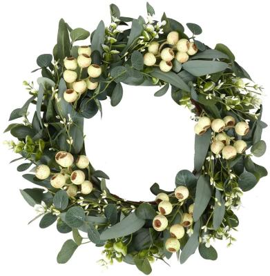 China Natural Touch Green Eucalyptus Wreath, Artificial Eucalyptus Leaves Wreath with Big Berries, Spring/Summer Greenery Wreath for Front Door Wall W for sale