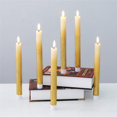 China Last Sale 2 AA Batteries 3d Silver Led Birthday Candle Flameless 6pc Flame Set Warm Gold for sale