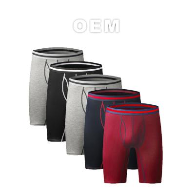 China Anti-Bacterial Men Underwear Plain Pattern Cotton Breathable  Men Stretch Fitness Boxer Brief Long Leg Covered Waist Men Long Boxer Briefs for sale