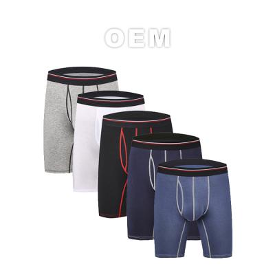 China Anti-Bacterial Man Underwear With Pouch Custom Printed And Logo Brand Quick Dry Cotton Breathable Covered Waist Men Underwear Long Boxer for sale