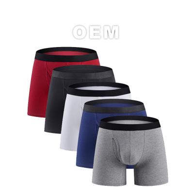 China Anti-Bacterial Man Underwear Factory Direct Supply Classical Color Custom Logo And Print Cotton Breathable Stretch Men Long Boxer for sale