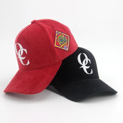 China 5-Panel Hat Corduroy 5 panel baseball cap with customized Embroidery logo Curved Brim Adjustable Baseball Cap for sale