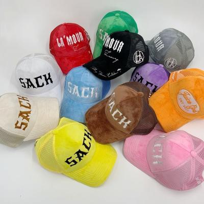 China COMMON Custom high quality 3D embroidered velvet Trucker hat Suede trucker caps for sale