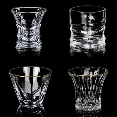 China Gold Rim Whiskey Glass Luxury Premium Clear Handblown Geometry Whiskey Tumbler With Gold Rim for sale