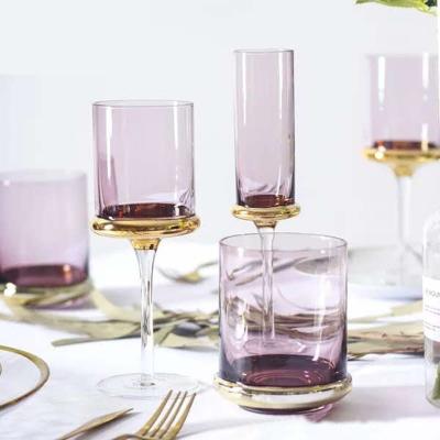 China HBHJB-125 Amazon Success Wedding Champagne Cups Colored Glassware Pink Goblets Shot Gold Rim Stemless Wine Glass Wine Glasses for sale