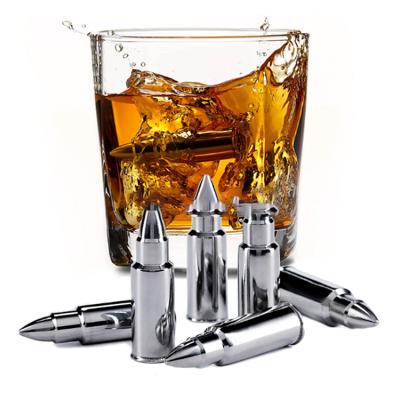 China Wholesale 6 Pcs Viable Sliver Bullets Shaped 304 Stainless Steel Ice Cubes For Whiskey Bullet Stones for sale