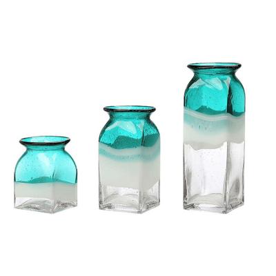 China Factory direct sale Europe style minimalist decoration colored square glass vase unique modern vases for decoration for sale