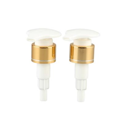 China Non Spill Factory Wholesale Gold Metal Lotion Pump 24/410 Plastic Aluminum Cosmetic Dispenser Pump for sale