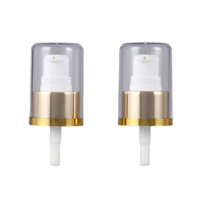 China Non Spill Factory Wholesale Cosmetic Luxury Over Cap Cream Pump 24/410 Aluminum Gold Hair Serum Treatment Pumps for sale