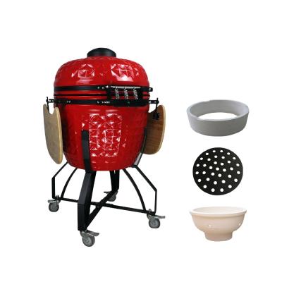 China Adjustable Size 26 Inch Portable Ceramic Rotisserie Auplex Egg Round Kamado BBQ Grill for sale