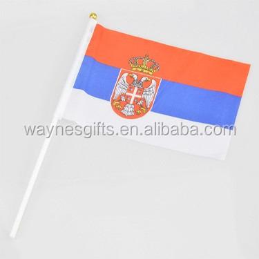 China Cheap Hot Sales 100%Polyester Mini Flags Custom Serbia National Hand Hanging Waving Flags for sale