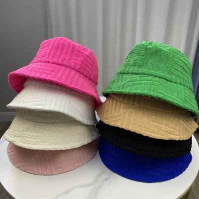 China OEM New Terry Towel Bucket Hat Versatile Sunshade Casual Striped Bucket Hat Monochrome Solid Color For Men And Women Sunscreen Warm Hats for sale