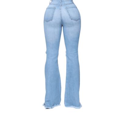 China Latest Skinny Design QUICK DRY Denim Plus Size High Waist Bell-Bottom Denim Pants Ripped Long Jeans For Women for sale