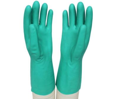 China EN374 13mil 15mil Anti-Slip Nitrile Green Industrial Safety Household Chemical Resistant Water Proof Protect Work Gloves for sale