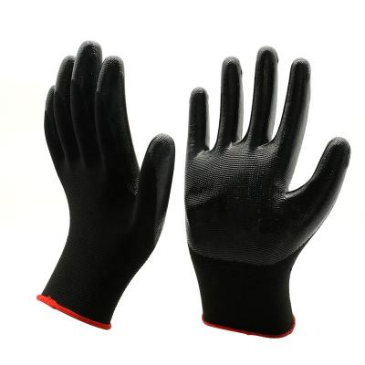 China Black Anti-smash Industrial Anti Slip Resistant Nylon Knit Palm Dipped Construction Safety Work Nitrile Coated Gloves for sale