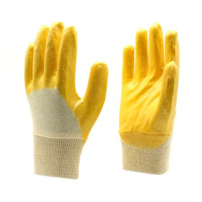 China Construction Thick Coated Yellow Nitrile Cotton Interlock Knitted Finish Industrial Working Gloves for sale